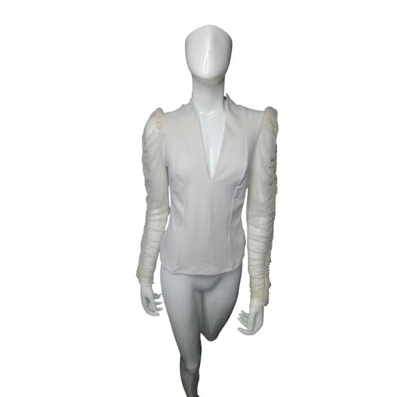 Intimately Free People Women's Creme V-Neck Mesh Sleeve Whimsical Top size Small - Picture 1 of 12